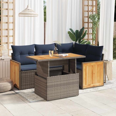 Set sofás jardín y cojines 5 pzas ratán sintético acacia gris | Foro24.es | Tu tienda online para hogar, jardín y más Foro24.es
