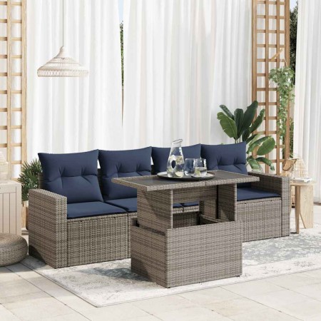 Set sofás jardín y cojines 5 pzas ratán sintético acacia gris de , Conjuntos de jardín - Ref: Foro24-3326242, Precio: 399,75 ...