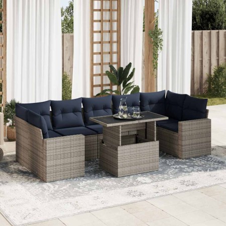 Set sofás jardín y cojines 8 pzas ratán sintético acacia gris de , Conjuntos de jardín - Ref: Foro24-3326282, Precio: 651,15 ...