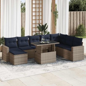 Set sofás jardín y cojines 9 pzas ratán sintético acacia gris de , Conjuntos de jardín - Ref: Foro24-3326372, Precio: 689,69 ...