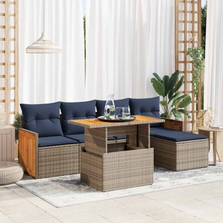 Set sofás jardín y cojines 6 pzas ratán sintético acacia gris | Foro24.es | Tu tienda online para hogar, jardín y más Foro24.es