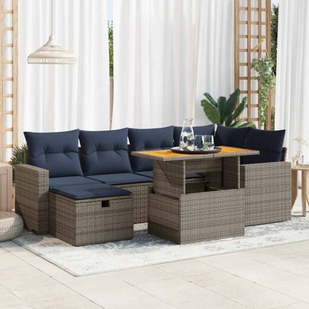 Set sofás jardín y cojines 7 pzas ratán sintético acacia negro de , Conjuntos de jardín - Ref: Foro24-3328006, Precio: 537,42...