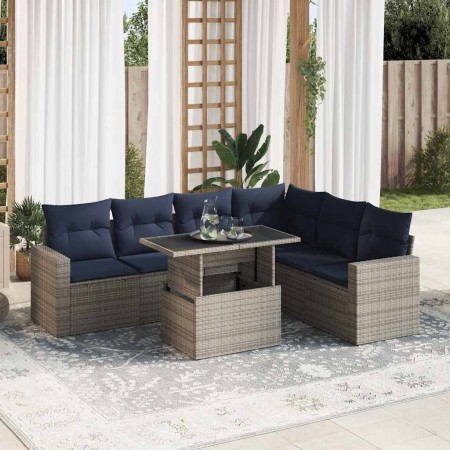 Set sofás jardín y cojines 7 pzas ratán sintético acacia negro de , Conjuntos de jardín - Ref: Foro24-3326332, Precio: 558,43...