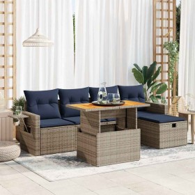Set sofás jardín y cojines 6 pzas ratán sintético acacia gris de , Conjuntos de jardín - Ref: Foro24-3328027, Precio: 450,54 ...