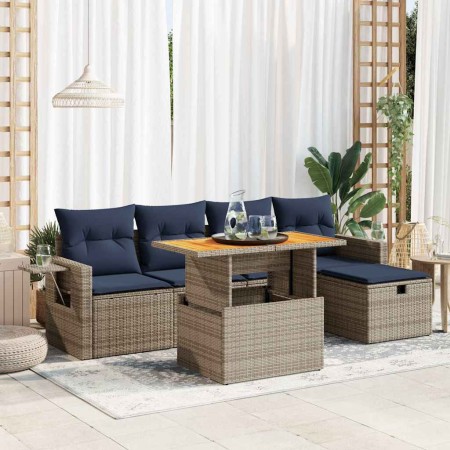 Set sofás jardín y cojines 6 pzas ratán sintético acacia gris de , Conjuntos de jardín - Ref: Foro24-3328027, Precio: 450,54 ...
