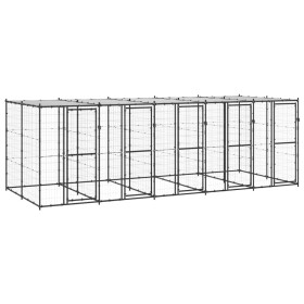 Perrera de exterior de acero con techo 12,1 m² de vidaXL, Casetas y cercados para perros - Ref: Foro24-3082252, Precio: 960,5...