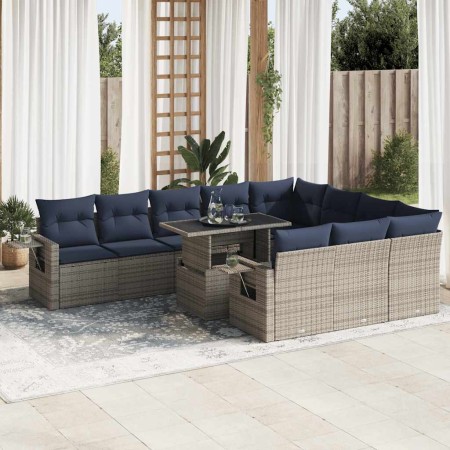 Set sofás jardín y cojines 11 pzas ratán sintético acacia gris de , Conjuntos de jardín - Ref: Foro24-3326552, Precio: 922,00...