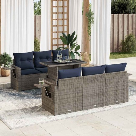 Set sofás jardín y cojines 7 pzas ratán sintético acacia negro de , Conjuntos de jardín - Ref: Foro24-3326422, Precio: 587,39...