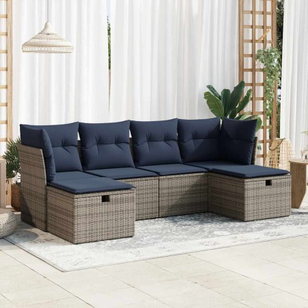 Set de muebles de jardín 6 pzas y cojines ratán sintético gris | Foro24.es | Tu tienda online para hogar, jardín y más Foro24.es