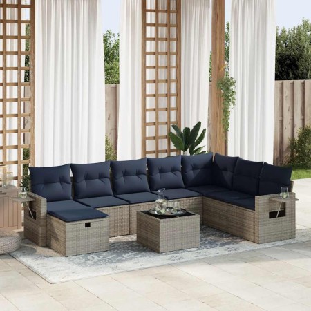 Set de sofás de jardín con cojines 9 pzas ratán sintético gris de , Conjuntos de jardín - Ref: Foro24-3325547, Precio: 649,32...