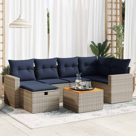 Set de sofás de jardín 7 pzas con cojines ratán sintético gris de , Conjuntos de jardín - Ref: Foro24-3325792, Precio: 489,38...