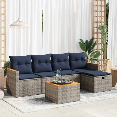 Set de muebles de jardín 6 pzas y cojines ratán sintético gris | Foro24.es | Tu tienda online para hogar, jardín y más Foro24.es