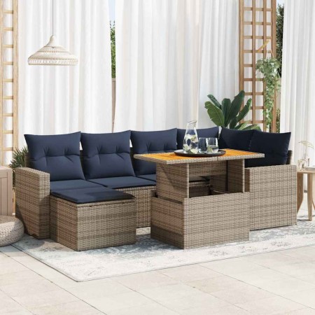 Set de sofás de jardín 7 pzas con cojines ratán sintético gris de , Conjuntos de jardín - Ref: Foro24-3327064, Precio: 536,43...