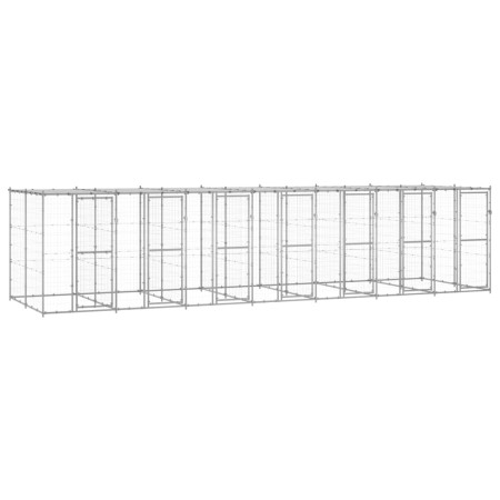 Perrera de exterior de acero galvanizado con techo 16,94 m² de vidaXL, Casetas y cercados para perros - Ref: Foro24-3082276, ...