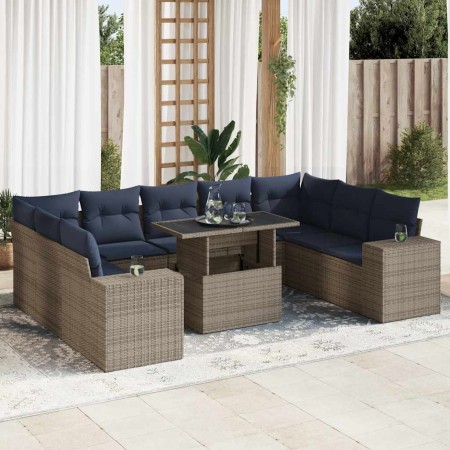 Set sofás jardín y cojines 10 pzas ratán sintético acacia gris | Foro24.es | Tu tienda online para hogar, jardín y más Foro24.es