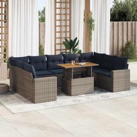 Set de sofás de jardín y cojines 10 pzas ratán sintético gris de , Conjuntos de jardín - Ref: Foro24-3327085, Precio: 782,18 ...