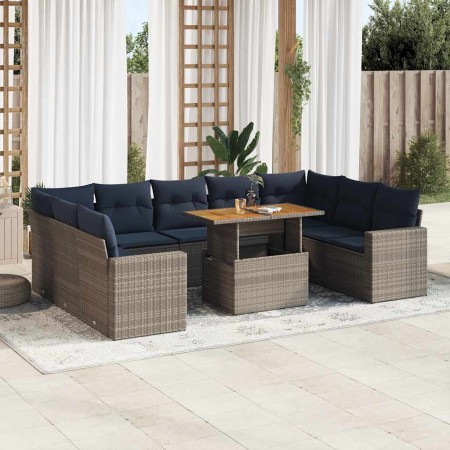 Set de sofás de jardín y cojines 10 pzas ratán sintético gris de , Conjuntos de jardín - Ref: Foro24-3327085, Precio: 782,18 ...