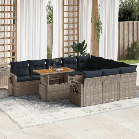 Set de sofás de jardín 11 pzas y cojines ratán sintético gris de , Conjuntos de jardín - Ref: Foro24-3327204, Precio: 903,33 ...