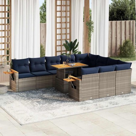 Set sofás jardín y cojines 11 pzas ratán sintético acacia gris | Foro24.es | Tu tienda online para hogar, jardín y más Foro24.es