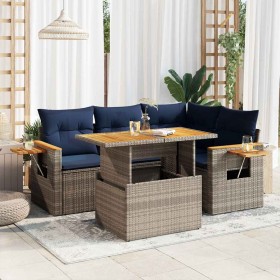 Set sofás jardín y cojines 5 pzas ratán sintético acacia gris de , Conjuntos de jardín - Ref: Foro24-3327596, Precio: 430,98 ...