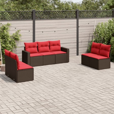 Juego de sofás de jardín 7 piezas con cojines ratán PE marrón de , Sofás modulares de exterior - Ref: Foro24-3251171, Precio:...