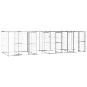 Perrera de exterior de acero galvanizado con techo 14,52 m² de vidaXL, Casetas y cercados para perros - Ref: Foro24-3082275, ...