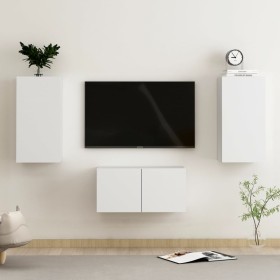 Set de muebles de salón TV 3 piezas madera de ingeniería blanco de , Muebles TV - Ref: Foro24-3078657, Precio: 98,76 €, Descu...