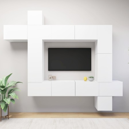 Set de mueble para TV de 9 piezas madera de ingeniería blanco de , Muebles TV - Ref: Foro24-3078738, Precio: 422,92 €, Descue...