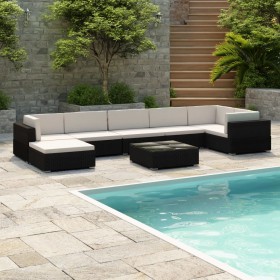 Set de muebles de jardín 8 pzas y cojines ratán sintético negro de , Conjuntos de jardín - Ref: Foro24-41271, Precio: 745,24 ...