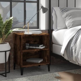 Mesita de noche con patas de metal roble ahumado 40x30x50 cm de , Mesitas de noche - Ref: Foro24-813104, Precio: 32,44 €, Des...