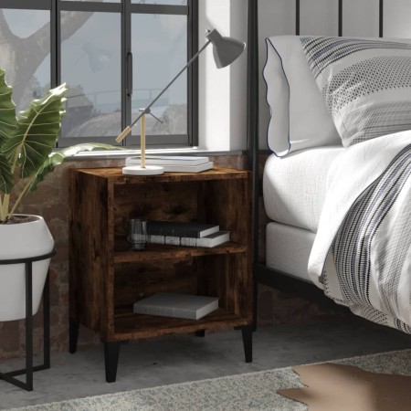 Mesita de noche con patas de metal roble ahumado 40x30x50 cm de , Mesitas de noche - Ref: Foro24-813104, Precio: 32,44 €, Des...