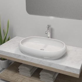 Lavabo de baño ovalado con grifo mezclador cerámica blanco de , Lavabos - Ref: Foro24-275496, Precio: 119,75 €, Descuento: %