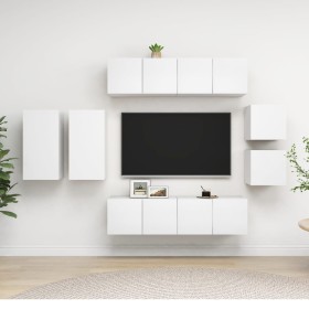 Set de mueble para TV de 8 piezas madera contrachapada blanco de , Muebles TV - Ref: Foro24-3078704, Precio: 254,51 €, Descue...