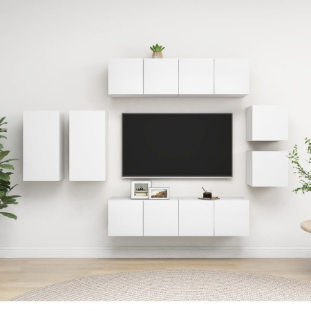Set de mueble para TV de 8 piezas madera contrachapada blanco de , Muebles TV - Ref: Foro24-3078704, Precio: 254,51 €, Descue...