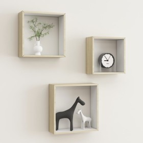 Estantes cubo de pared 3 unidades blanco y roble Sonoma de , Estantes y estanterías - Ref: Foro24-326720, Precio: 32,22 €, De...