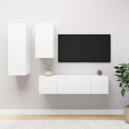 Set de muebles de salón TV 4 piezas madera de ingeniería blanco de , Muebles TV - Ref: Foro24-3078731, Precio: 152,08 €, Desc...