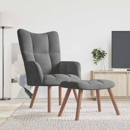 Sillón de relax con taburete terciopelo gris oscuro en Sillones | Comprar online en Foru.es