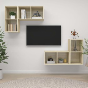 Muebles de salón de pared 4 pzas madera ingeniería roble Sonoma de , Muebles TV - Ref: Foro24-3079838, Precio: 133,91 €, Desc...