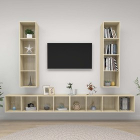 Muebles de salón de pared 4 pzas madera ingeniería roble Sonoma de , Muebles TV - Ref: Foro24-3079892, Precio: 234,80 €, Desc...