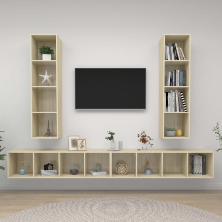Muebles de salón de pared 4 pzas madera ingeniería roble Sonoma de , Muebles TV - Ref: Foro24-3079892, Precio: 234,80 €, Desc...