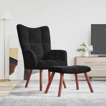 Sillón de relax con taburete terciopelo negro en Sillones | Comprar online en Foru.es