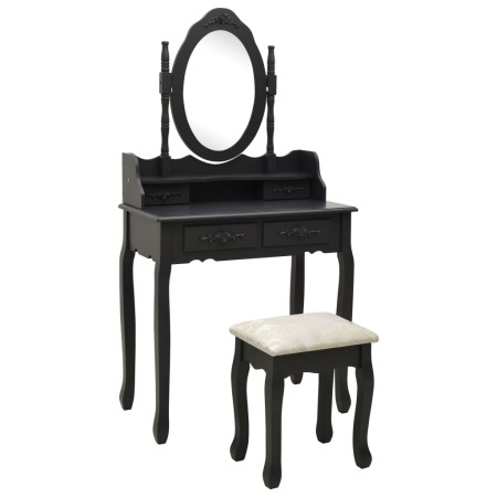 Juego de tocador y taburete madera paulownia negro 75x69x140 cm de , Tocadores para dormitorios - Ref: Foro24-289316, Precio:...