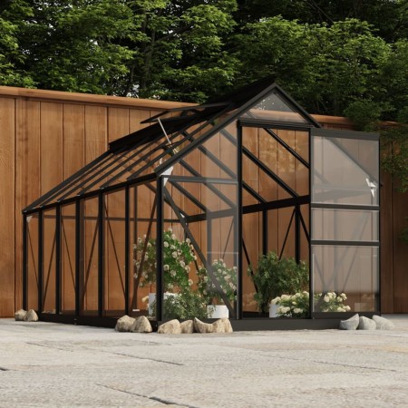 Invernadero de vidrio gris antracita aluminio 155x298x191 cm de , Invernaderos - Ref: Foro24-3082335, Precio: 765,76 €, Descu...