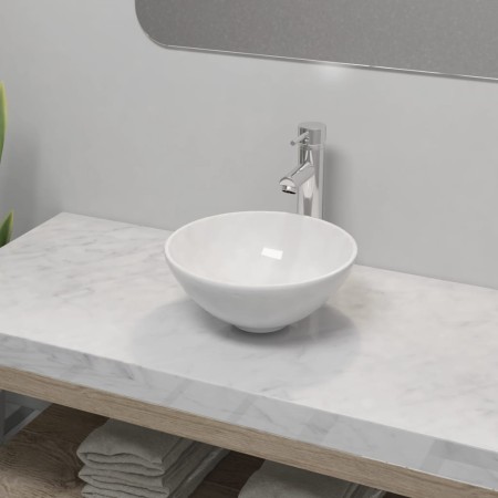 Lavabo de baño con grifo mezclador cerámica redondo blanco de , Lavabos - Ref: Foro24-275494, Precio: 88,74 €, Descuento: %