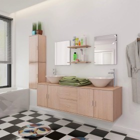 Conjunto de muebles de baño con lavabo y grifo 11 piezas beige de , Muebles de baño - Ref: Foro24-273688, Precio: 434,80 €, D...