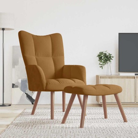 Sillón de relax con taburete terciopelo marrón en Sillones | Comprar online en Foru.es