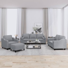 Juego de sofás con cojines 4 piezas tela gris claro de , Sofás - Ref: Foro24-3201794, Precio: 678,17 €, Descuento: %