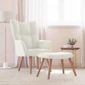Sillón de relax con taburete terciopelo blanco crema en Sillones | Comprar online en Foru.es