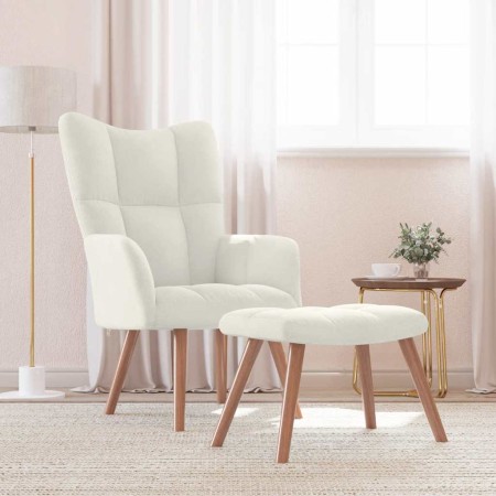 Sillón de relax con taburete terciopelo blanco crema en Sillones | Comprar online en Foru.es