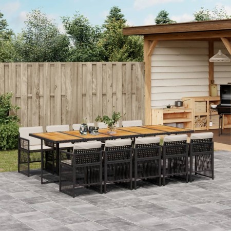Set de comedor jardín 11 pzas con cojines ratán sintético negro de , Conjuntos de jardín - Ref: Foro24-3210939, Precio: 865,9...